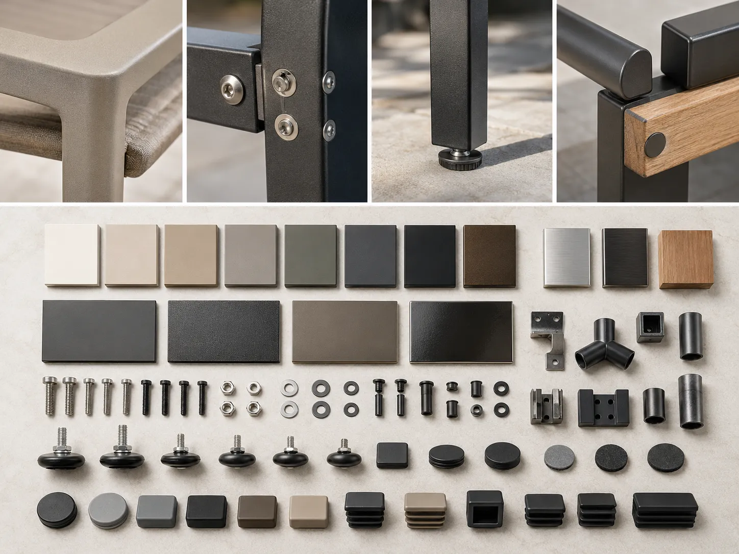 Outdoor furniture finish hardware powder coating and connector detail sample