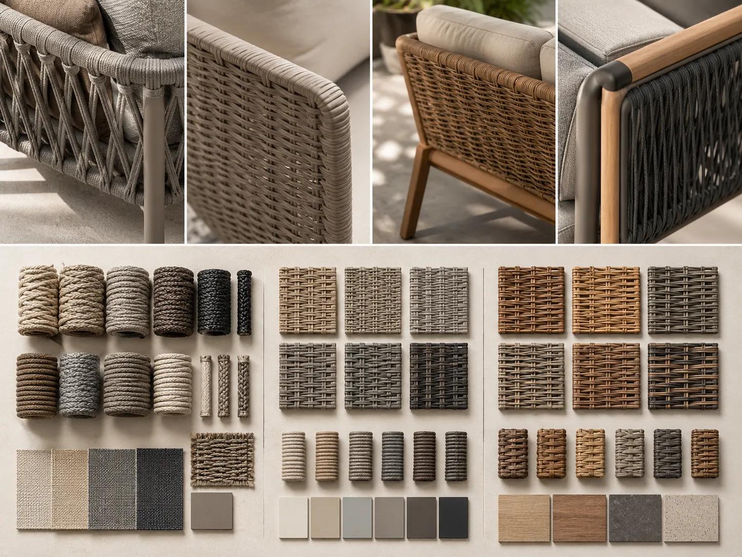 Outdoor furniture rope rattan and wicker material texture sample