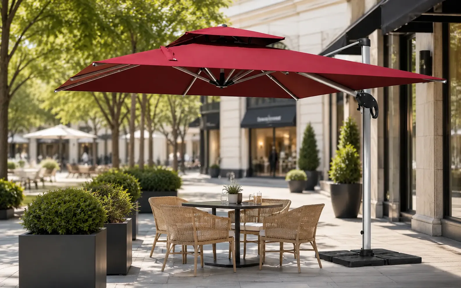 XIMU Furniture adjustable height cantilever patio umbrella with red canopy