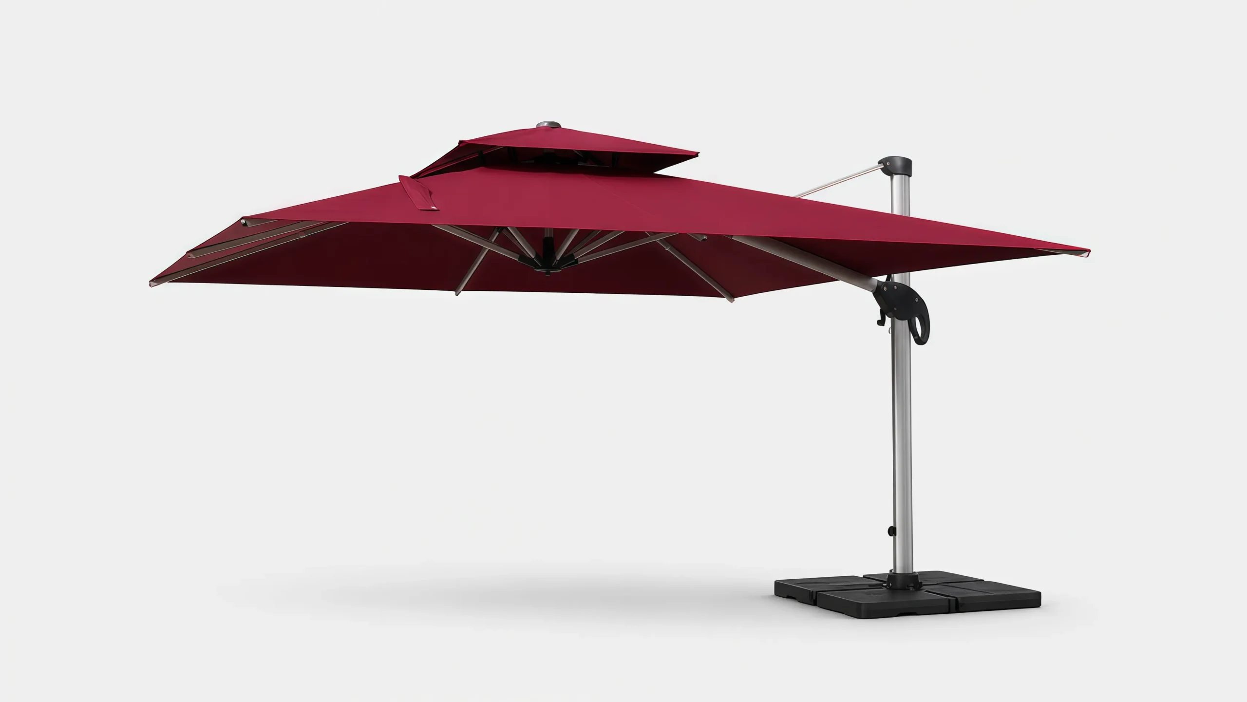 Adjustable Height Cantilever Patio Umbrella with Red Canopy for Poolside & Resort Shade