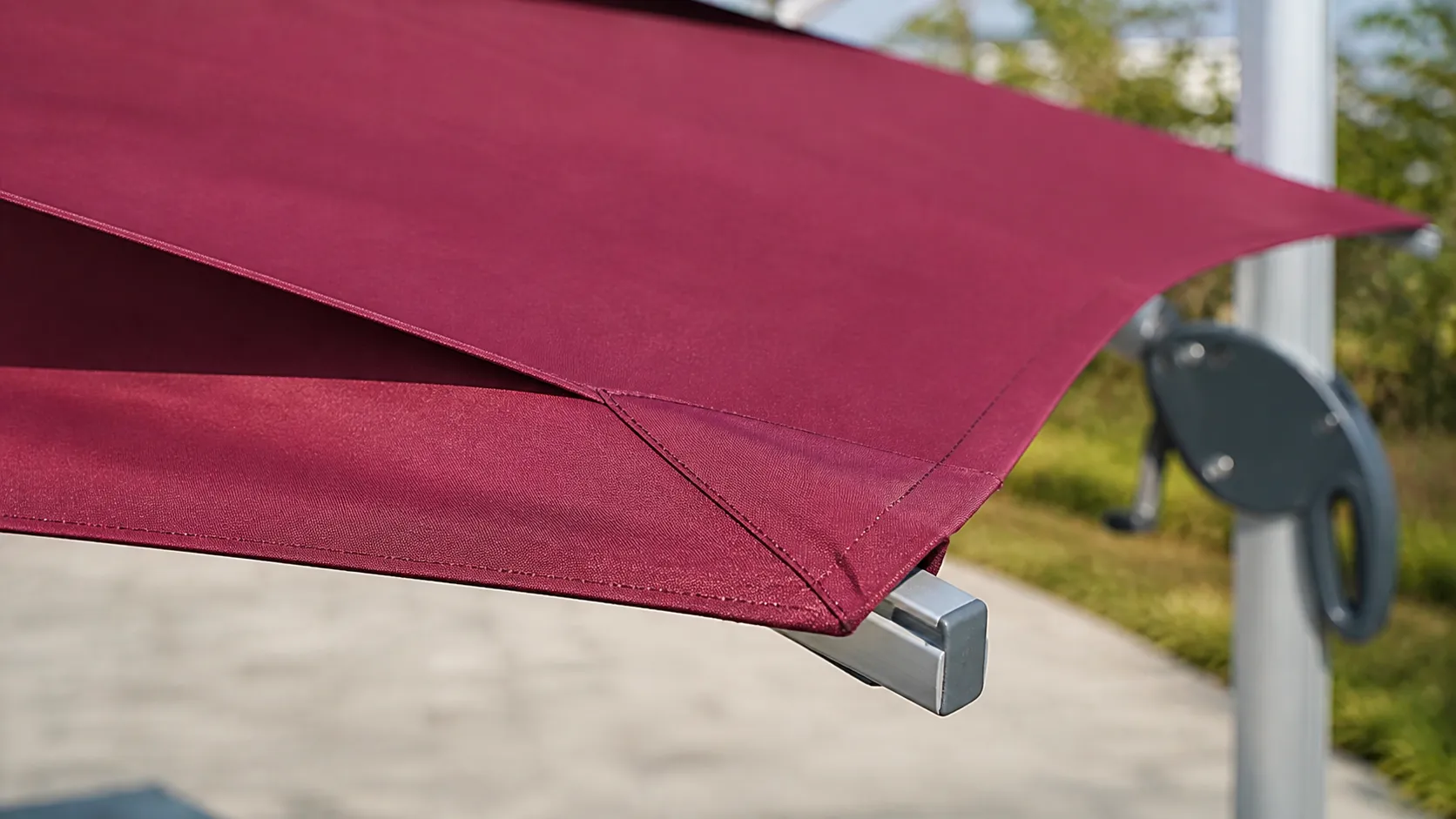 Adjustable Height Cantilever Patio Umbrella with Red Canopy for Poolside & Resort Shade