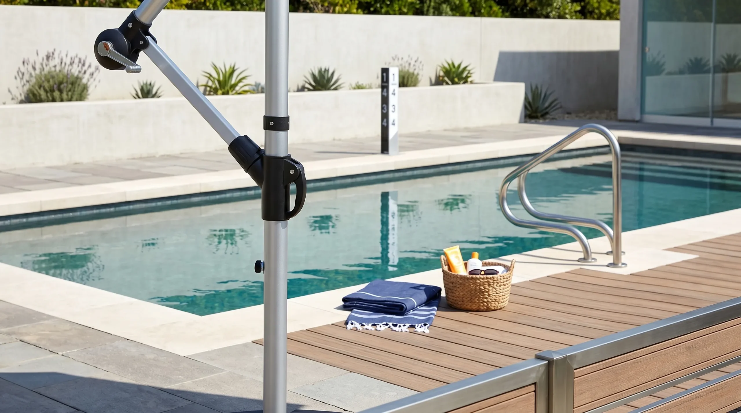 Cantilever Patio Umbrella with Cream Canopy for Resort Poolside Shade