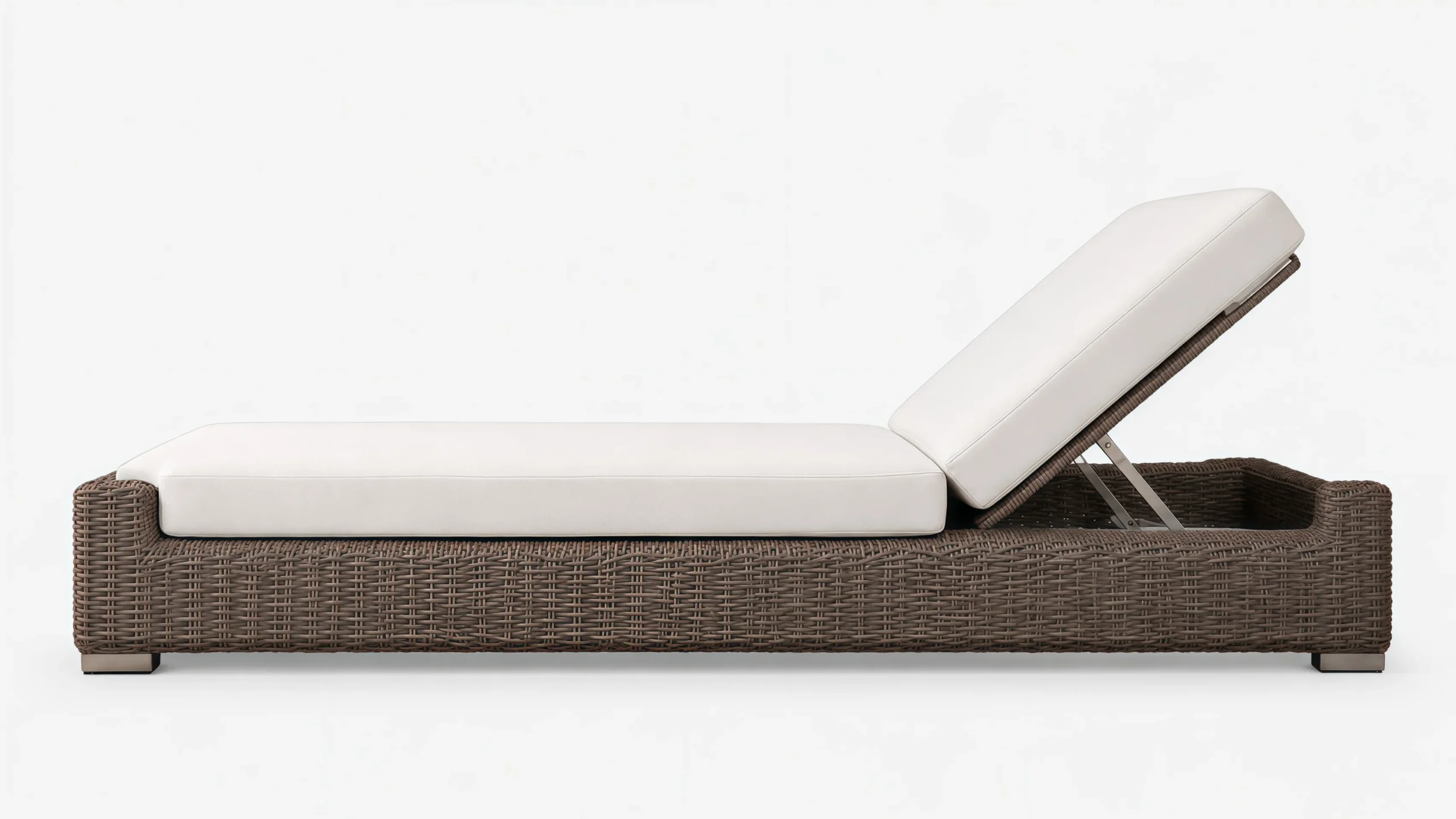 Adjustable Wicker Outdoor Sun Lounger with White Cushion