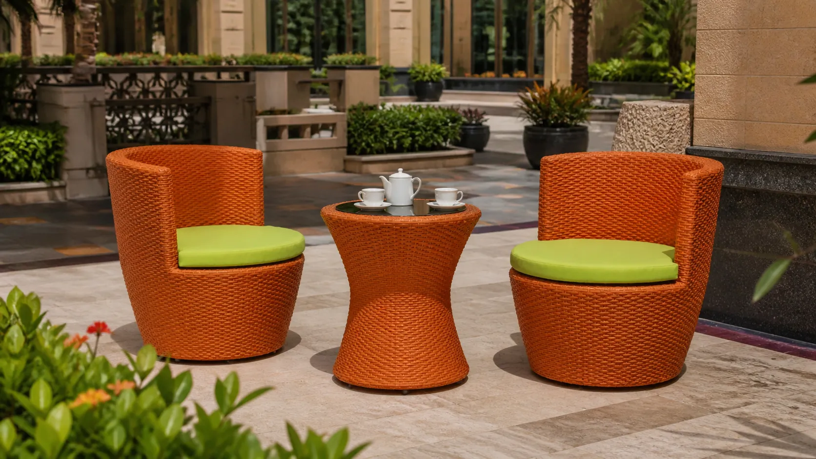 Orange Wicker Bistro Set for Patio and Balcony Projects