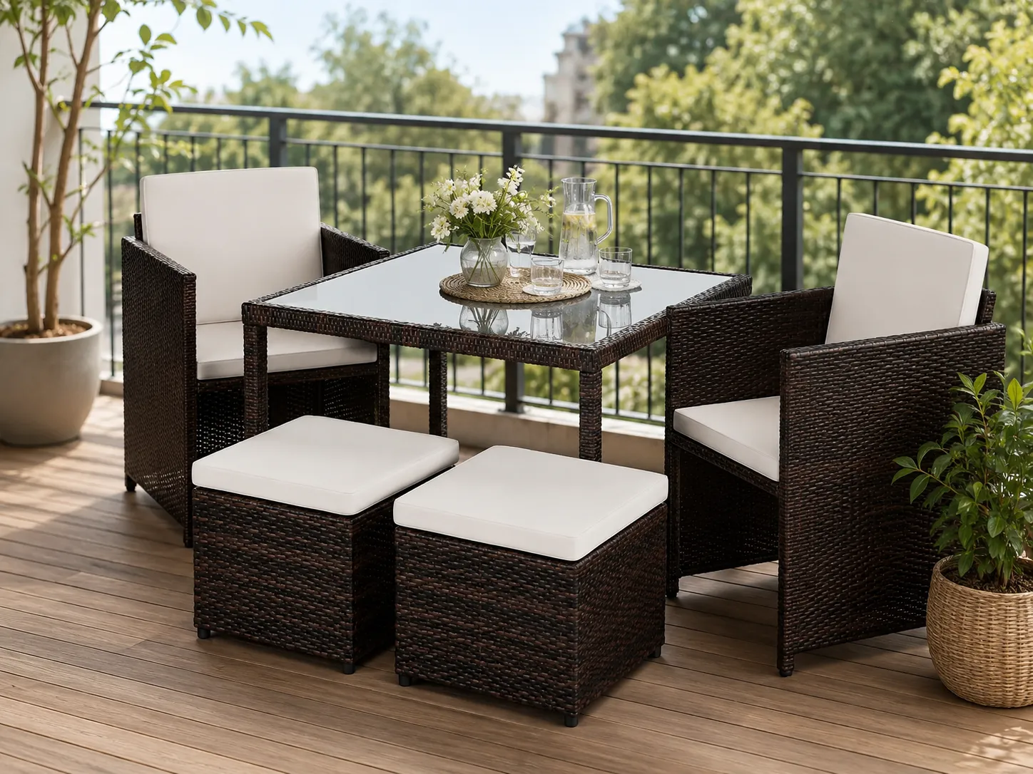 PE rattan cube dining set for balcony outdoor dining
