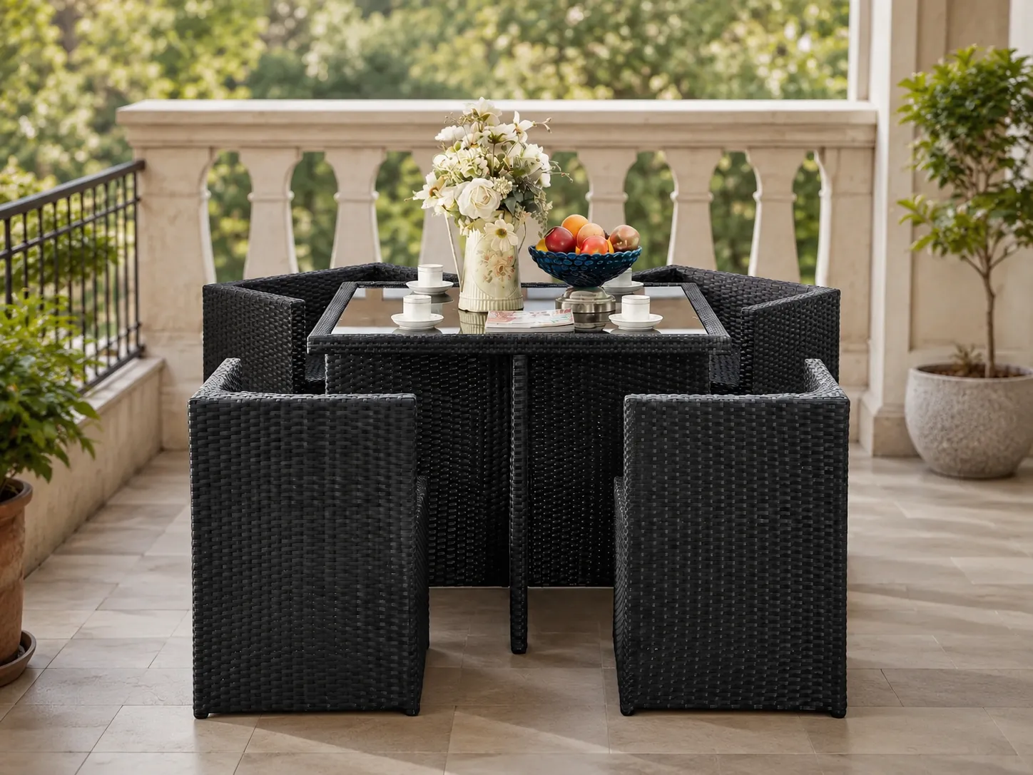 PE rattan outdoor dining set for balcony dining