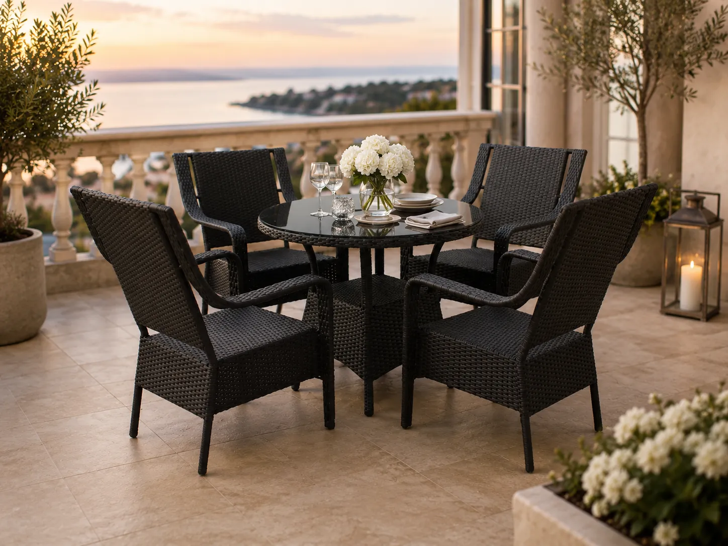 PE rattan round outdoor dining set for balcony dining