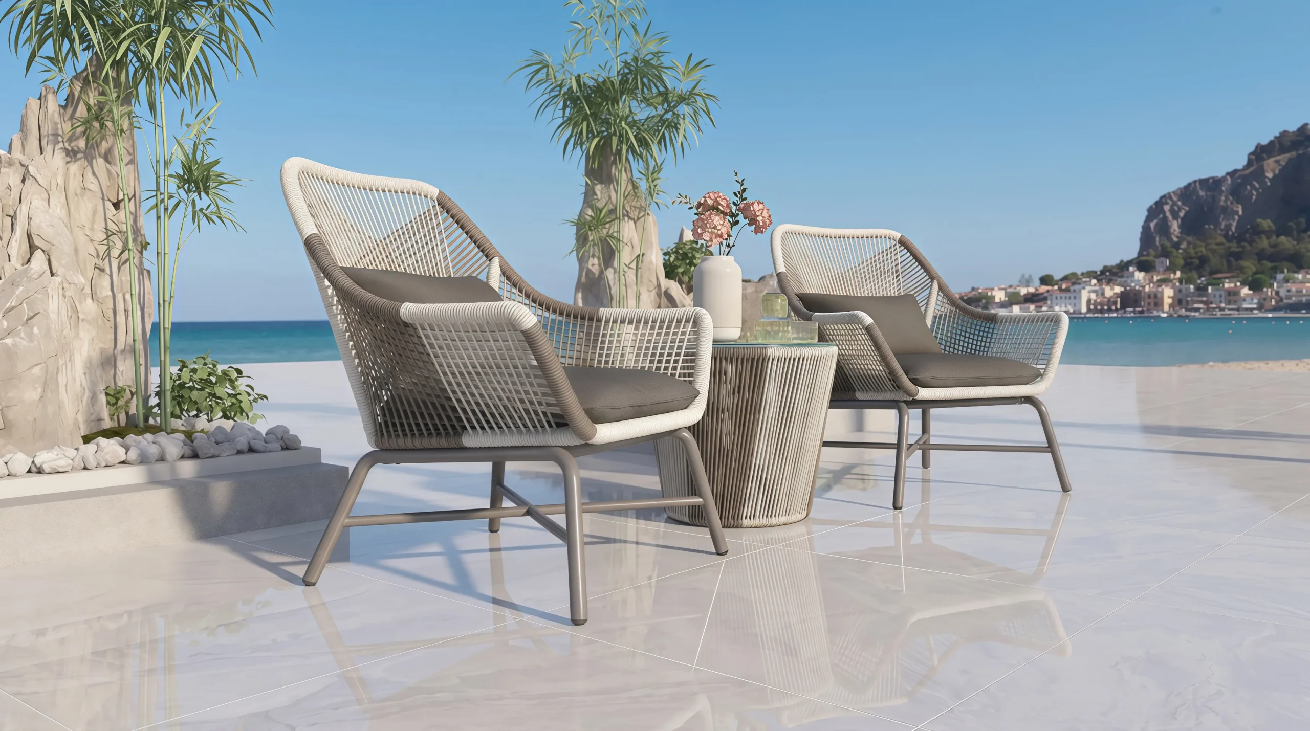 Rope Lounge Chair Bistro Set for Outdoor Hospitality Projects