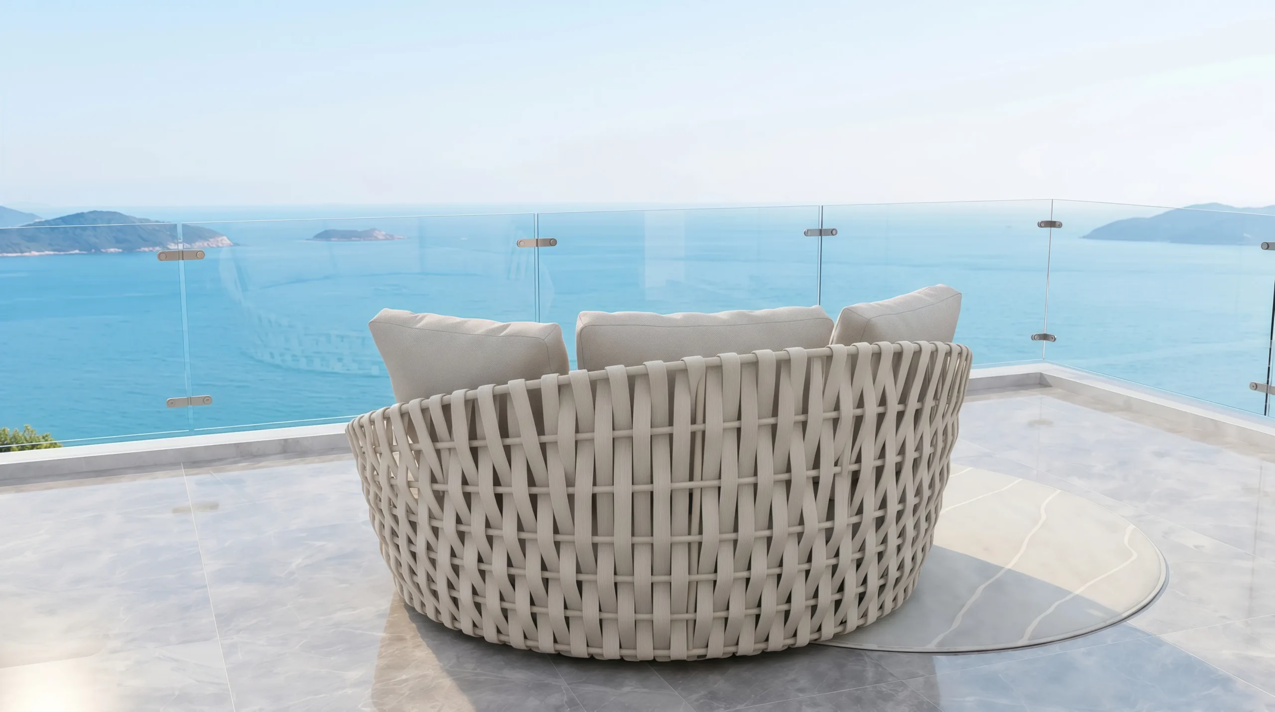 Large Rope Outdoor Daybed with Beige Cushions