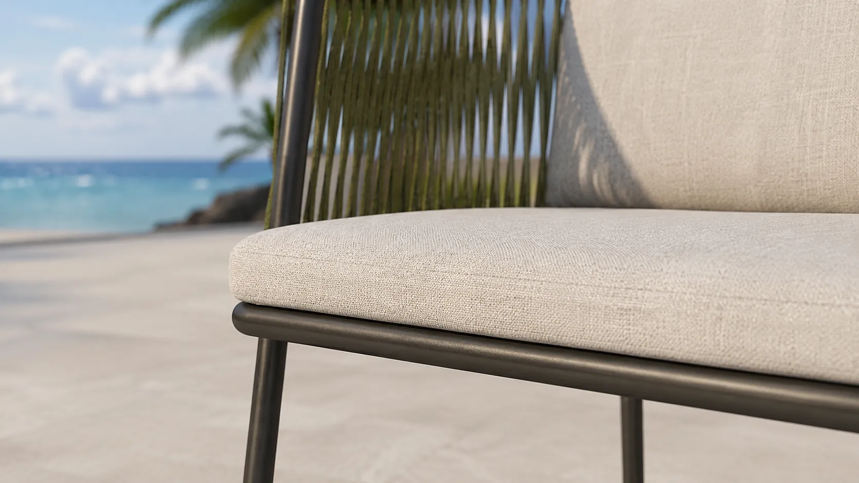 Outdoor Rope Bistro Set with Green Armchairs, Beige Cushions & Round Coffee Table for Patio Balcony