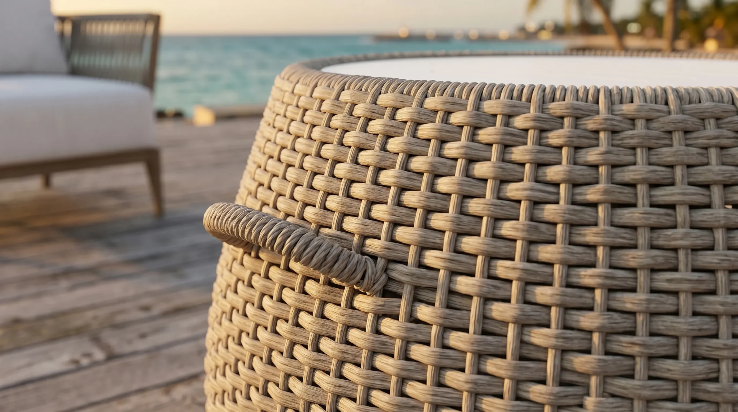 Beige Rope Outdoor Coffee Table for Hospitality Lounge Projects