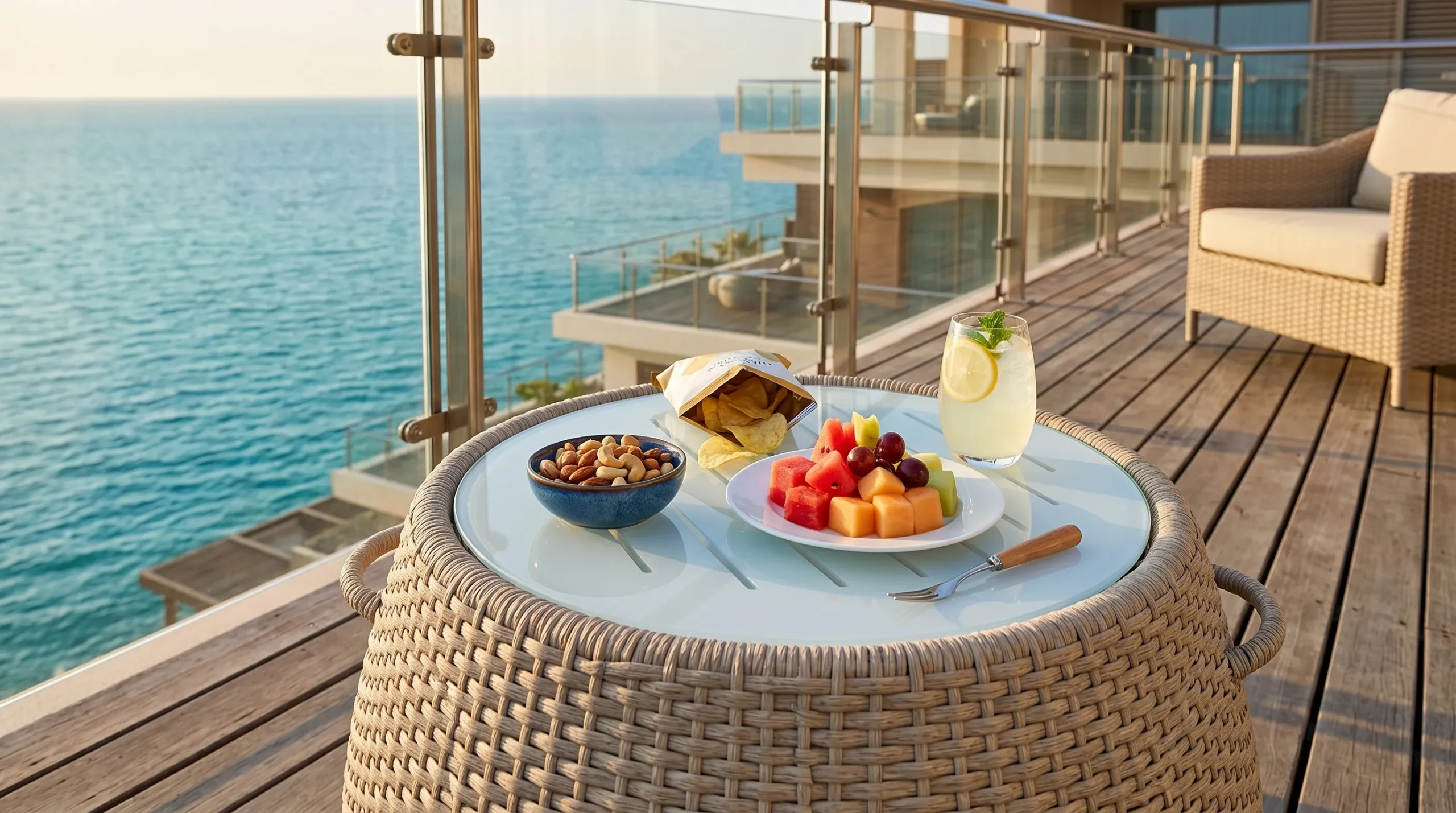 Beige Rope Outdoor Coffee Table for Hospitality Lounge Projects