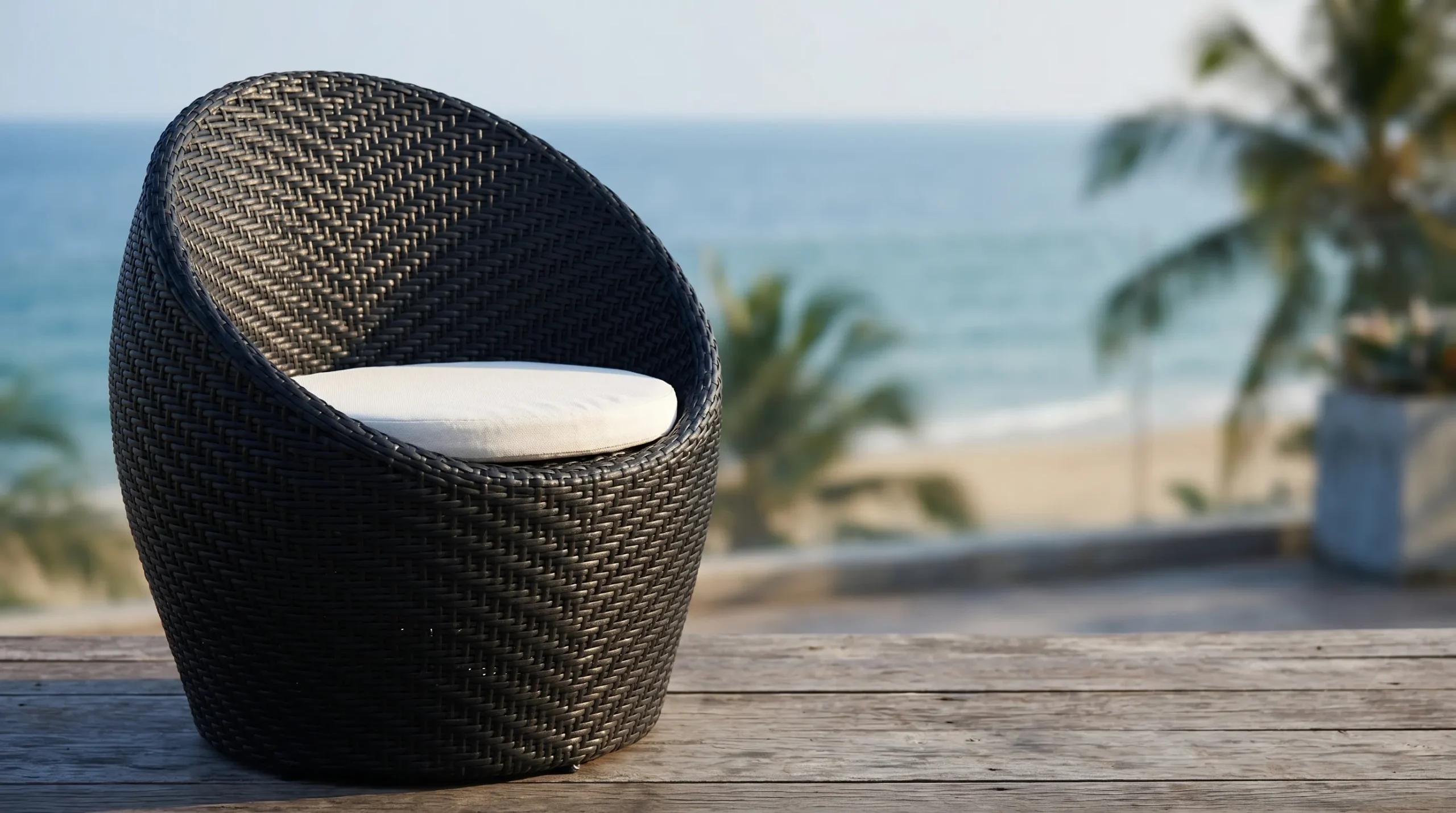 Black PE Rattan Bistro Set with 2 Barrel Chairs & Round Glass Table for Patio Balcony Café