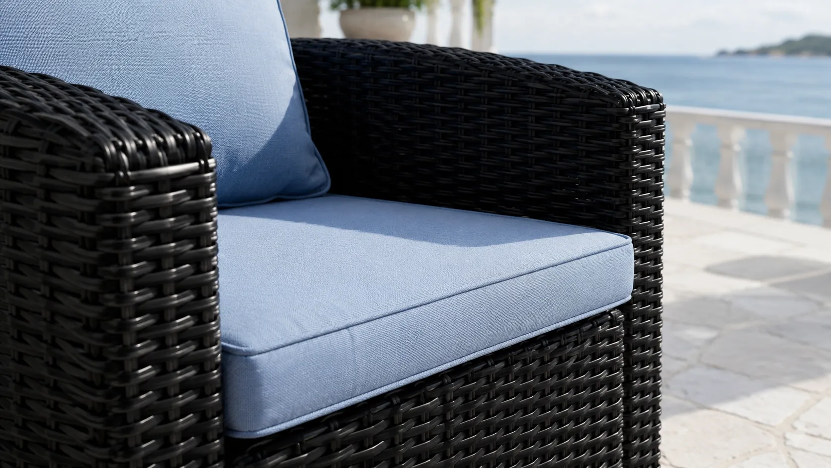 PE Rattan Outdoor Armchair with Cushions for Patio & Resort Seating