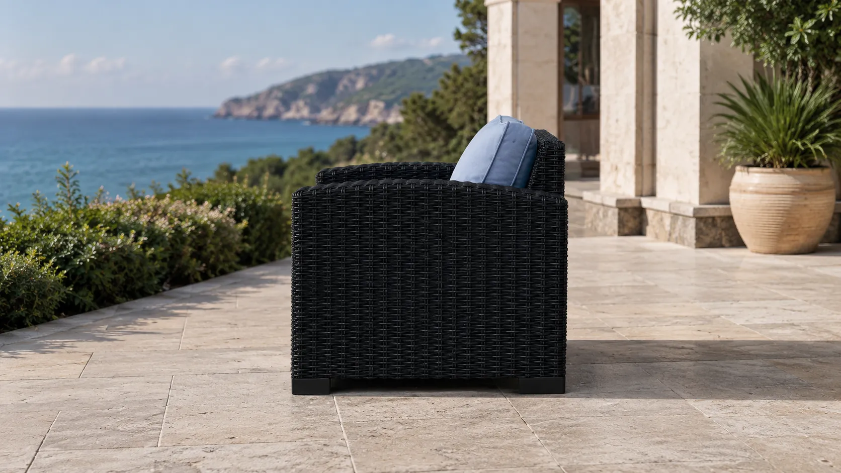 PE Rattan Outdoor Armchair with Cushions for Patio & Resort Seating