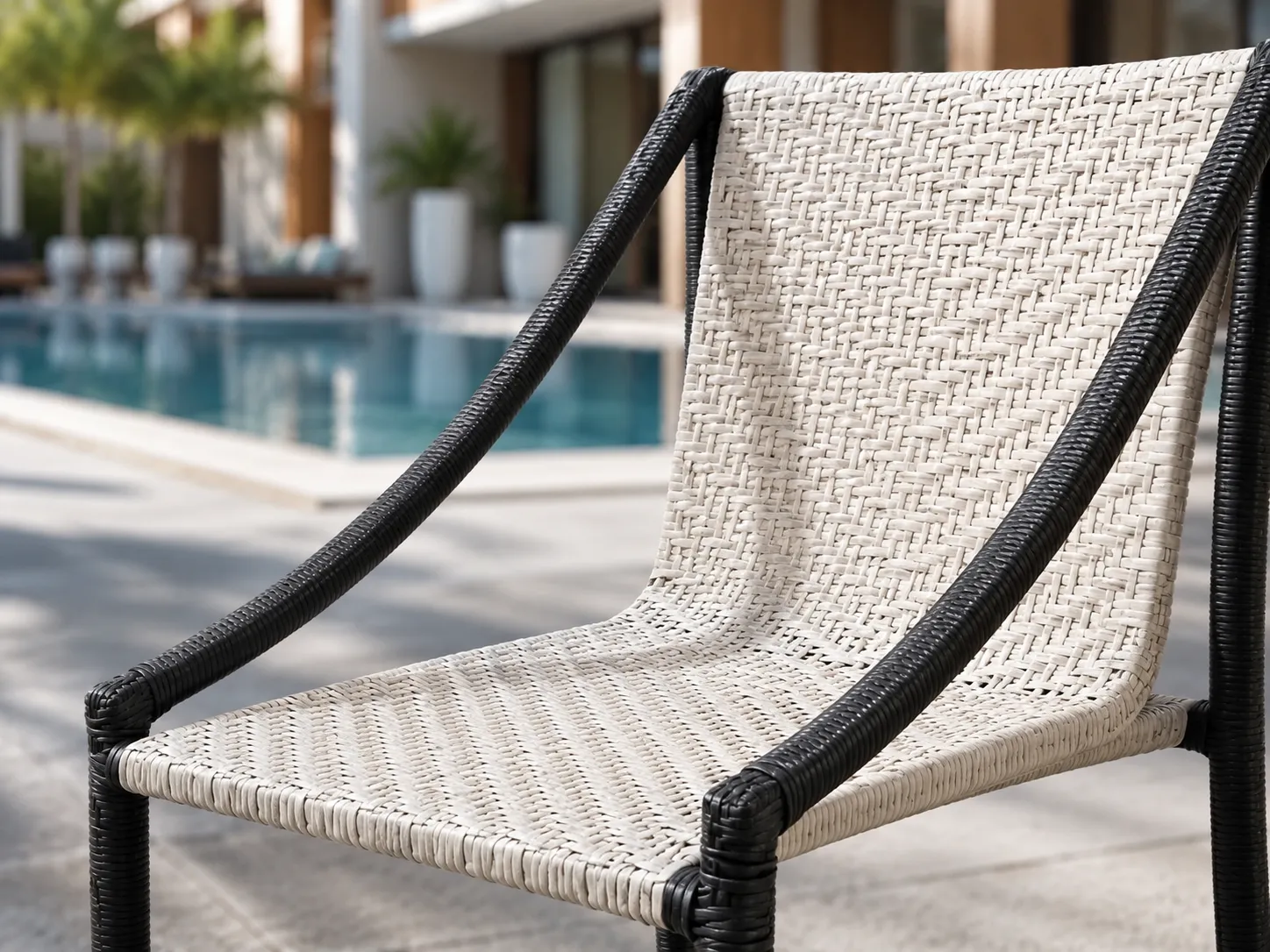 Black white PE rattan chair detail