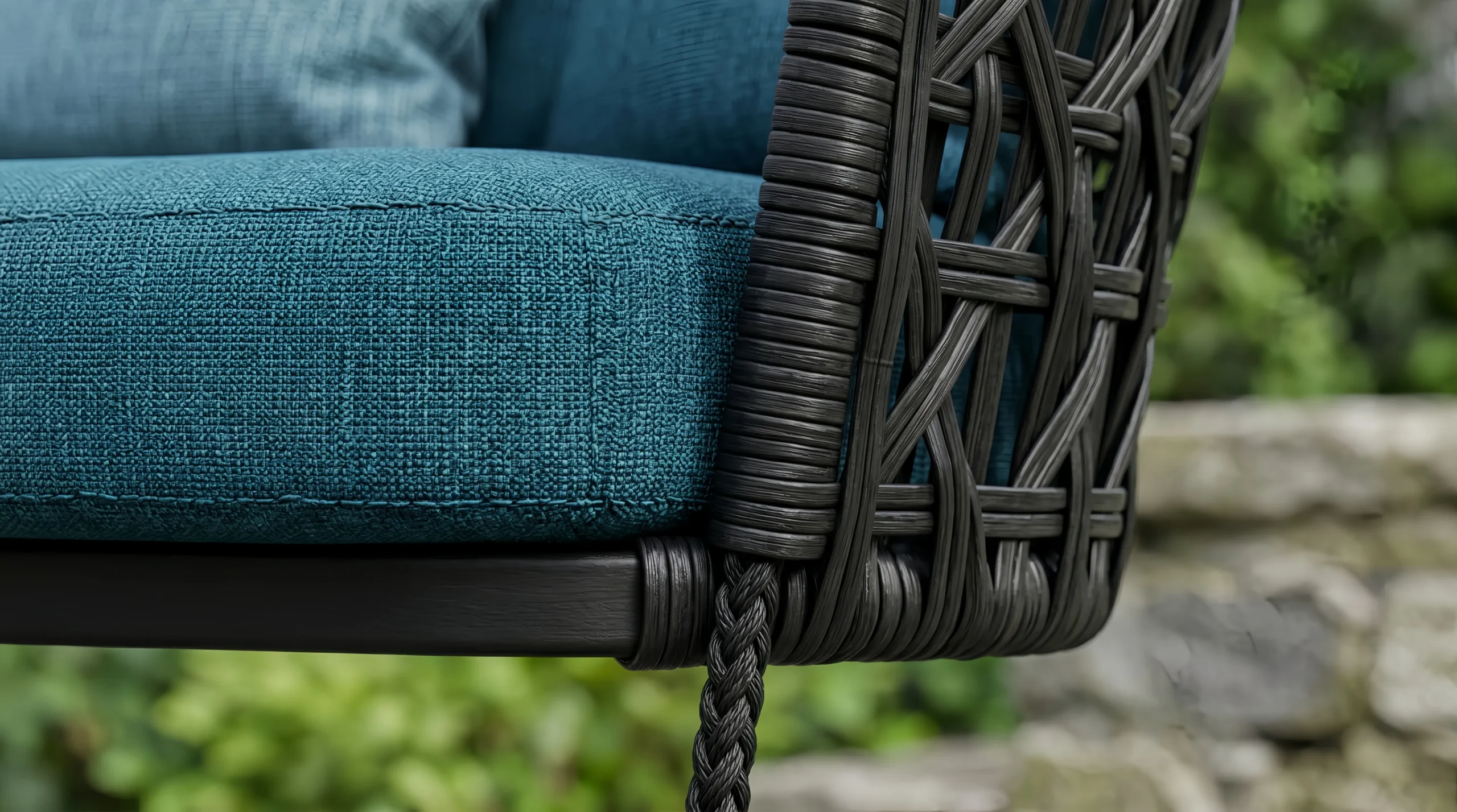 Rope Outdoor Hanging Swing Sofa with Blue Cushions