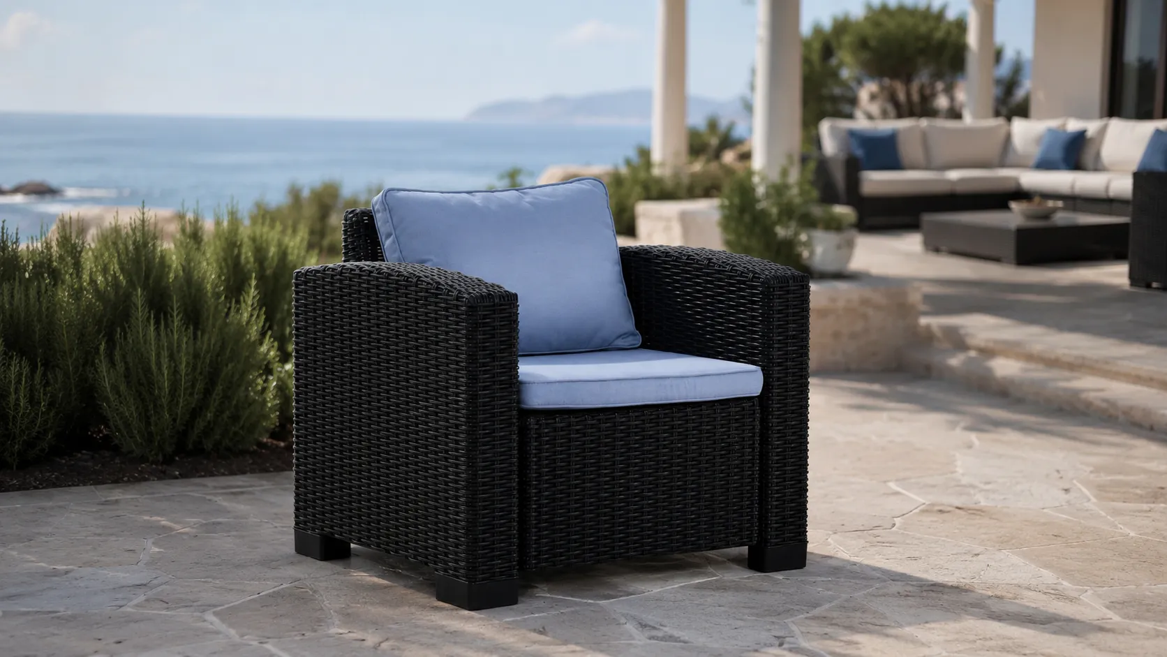 PE Rattan Outdoor Armchair with Cushions for Patio & Resort Seating