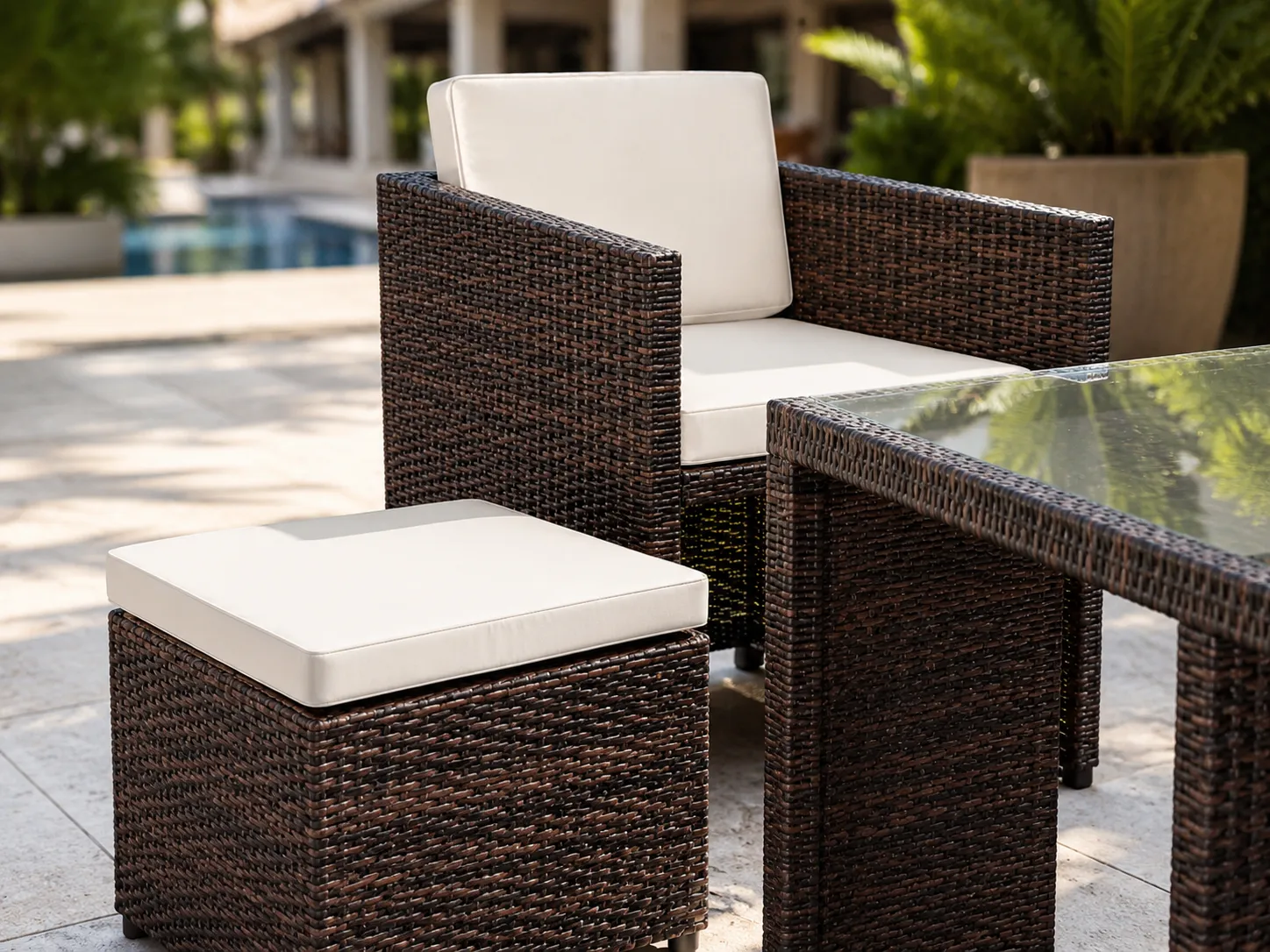 Brown PE rattan armchair detail of cube dining set