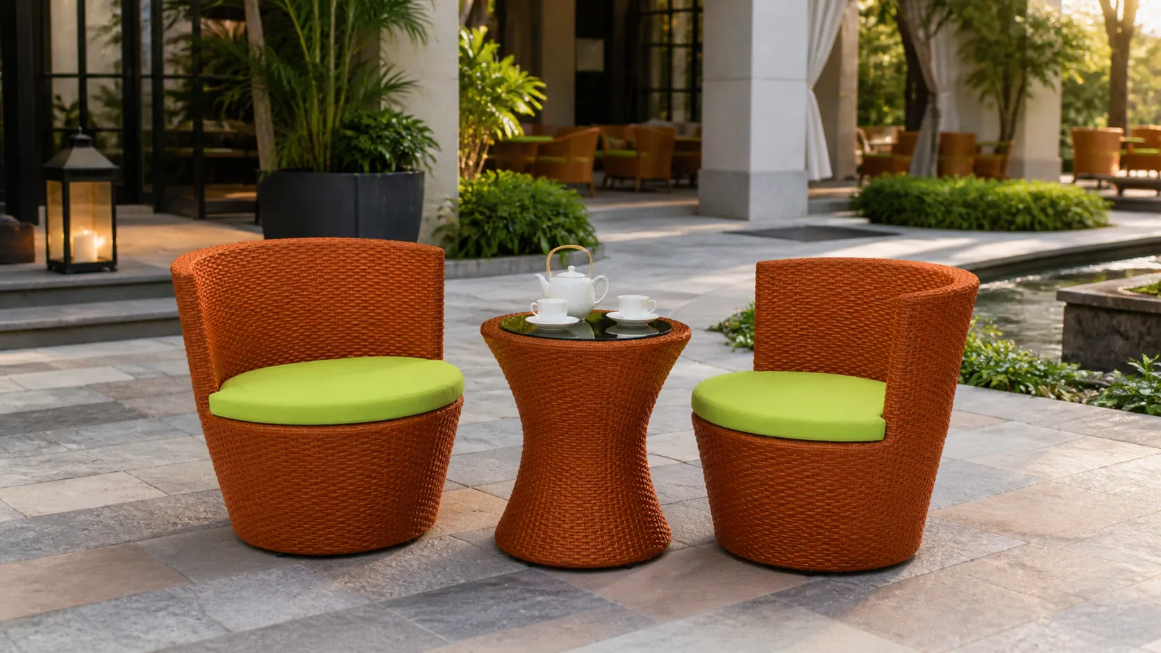 Orange Wicker Bistro Set for Patio and Balcony Projects
