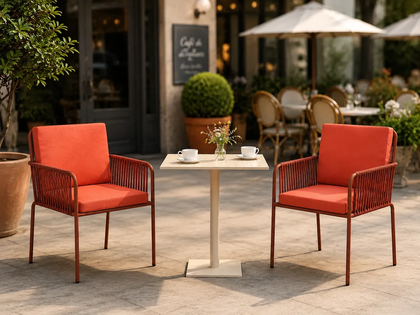 Rope bistro table and chairs for café terrace