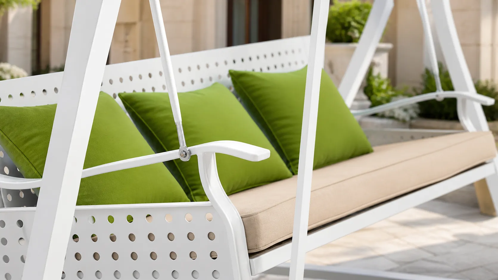 White Outdoor Canopy Swing Sofa for Patio and Garden Spaces