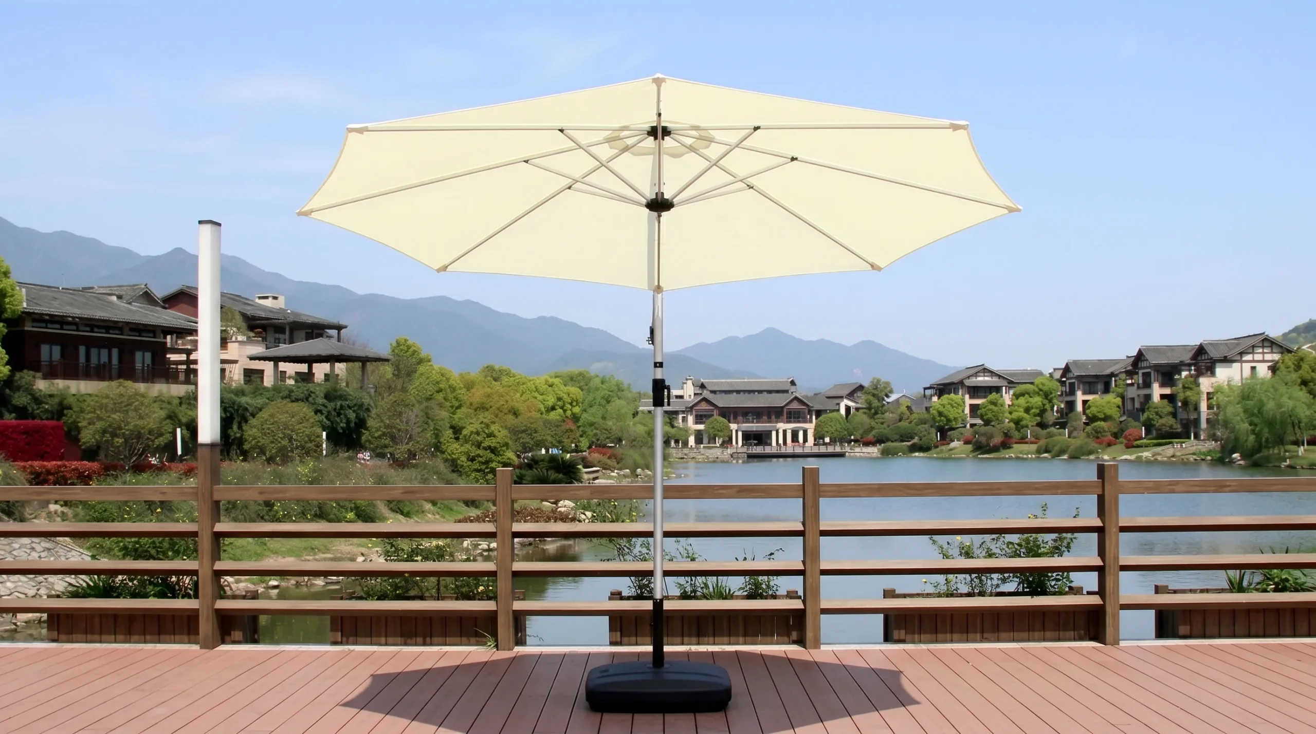 Cantilever Patio Umbrella with Cream Canopy for Resort Poolside Shade