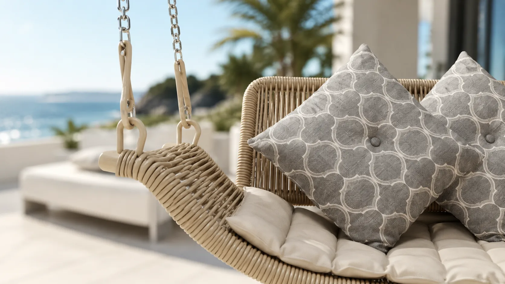 Chain suspension detail of rope outdoor hanging swing daybed