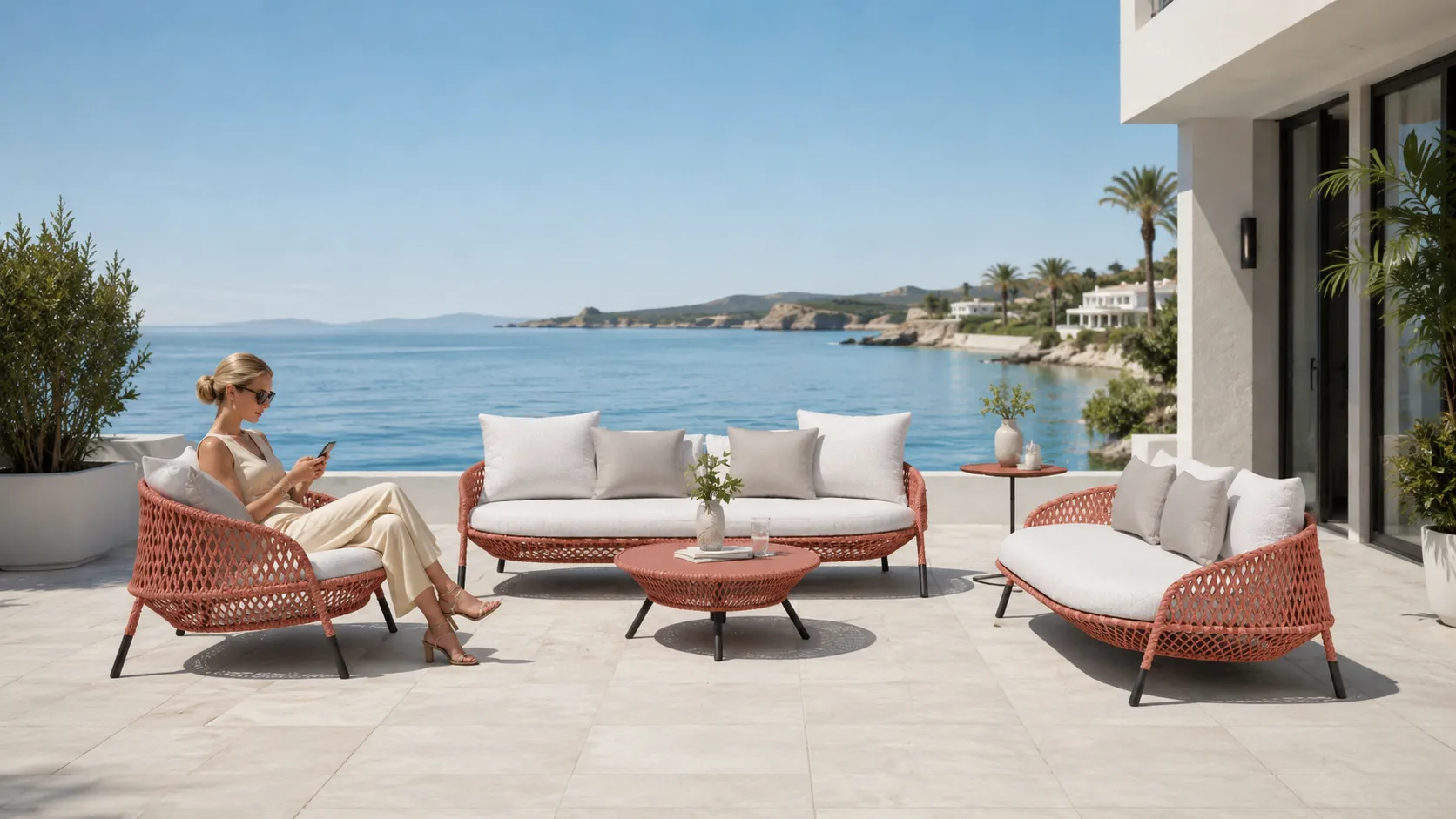 Coral Wicker Outdoor Conversation Set for Hospitality Projects