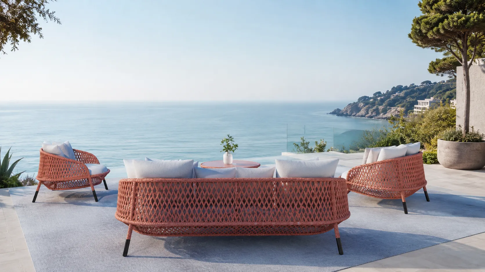 Coral Wicker Outdoor Conversation Set for Hospitality Projects