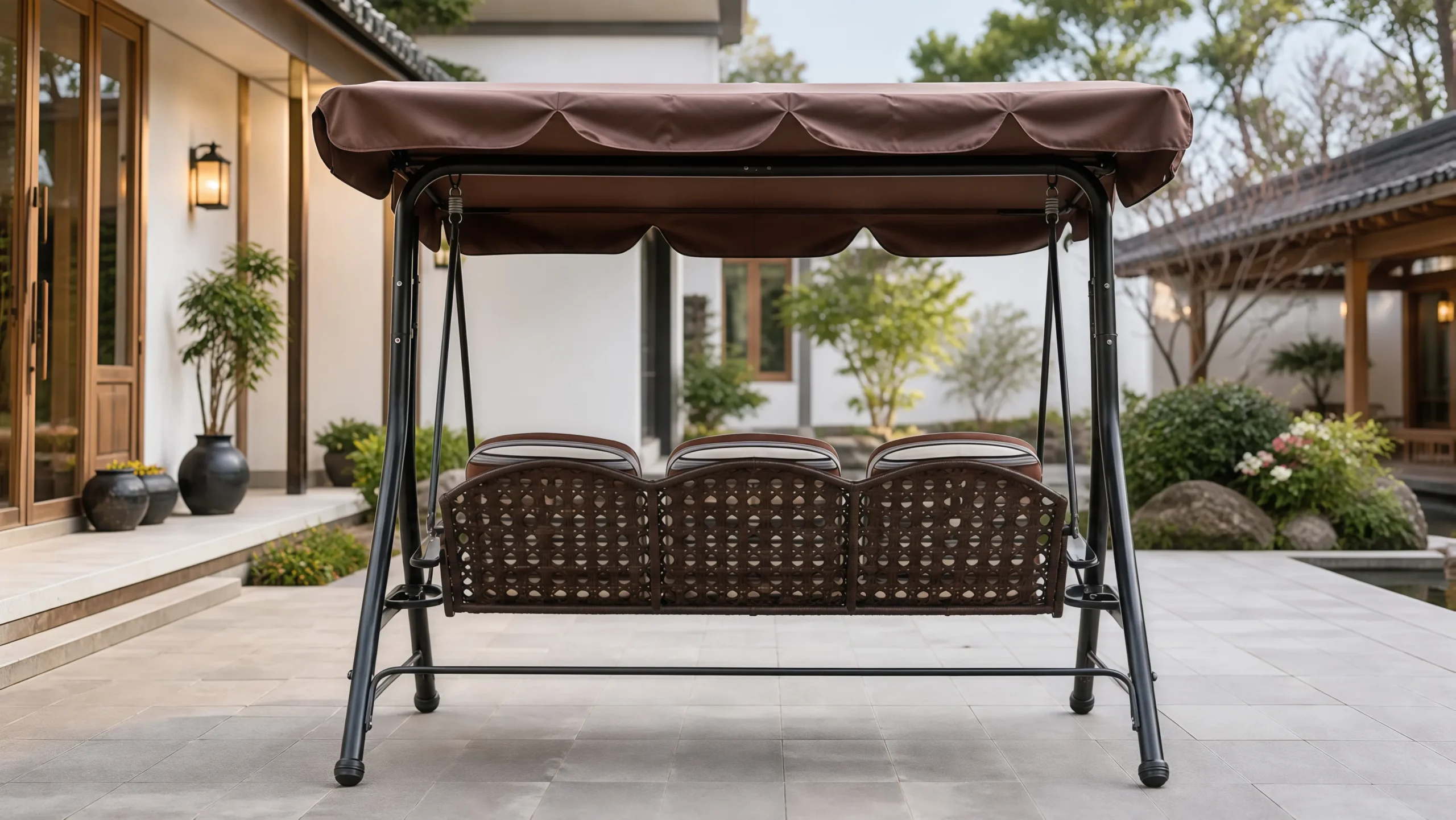 Wicker Outdoor Canopy Swing Sofa for Patio and Garden Spaces