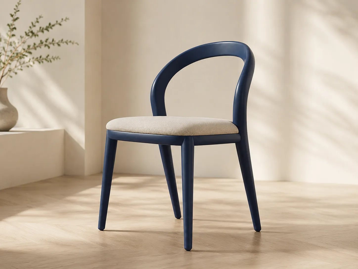 Curved black frame detail of modern dining chair for commercial use