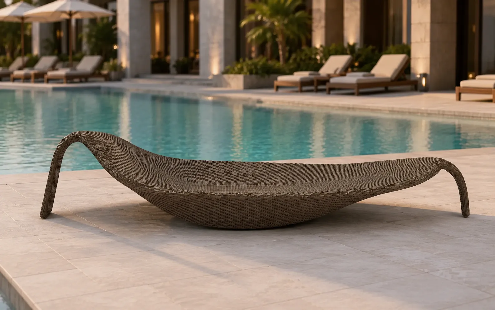 XIMU Furniture curved wicker outdoor sun lounger without cushion