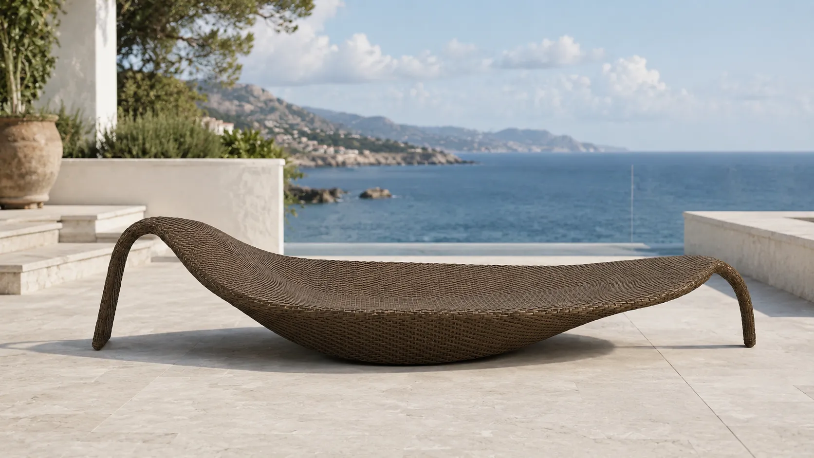 Curved Wicker Outdoor Sun Lounger without Cushion
