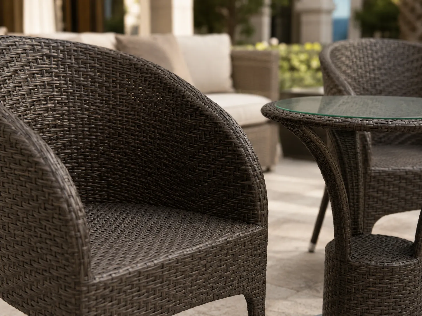 Dark brown PE rattan weave detail of bistro set
