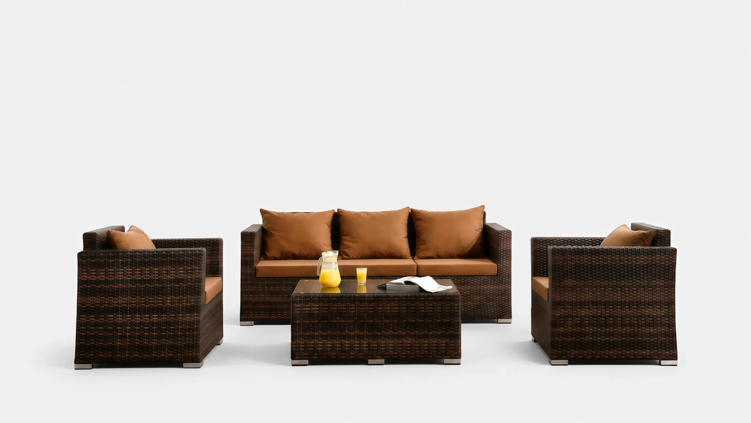 PE Rattan Outdoor Conversation Sofa Set with Armchairs & Coffee Table
