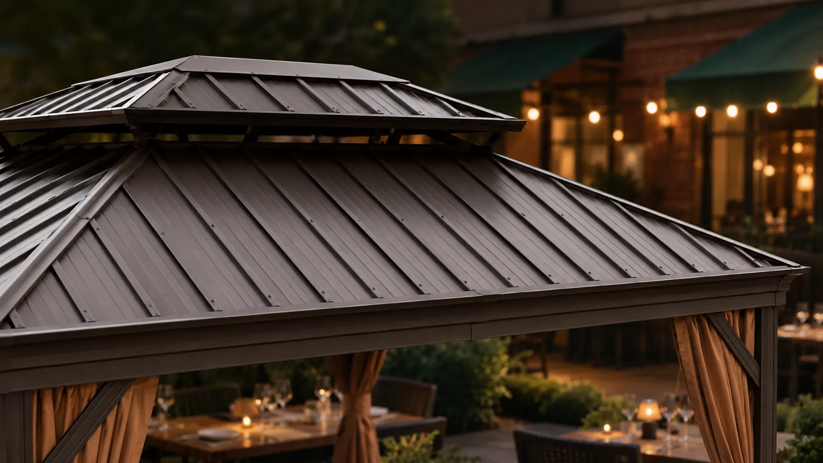 Double roof detail of galvanized steel outdoor gazebo