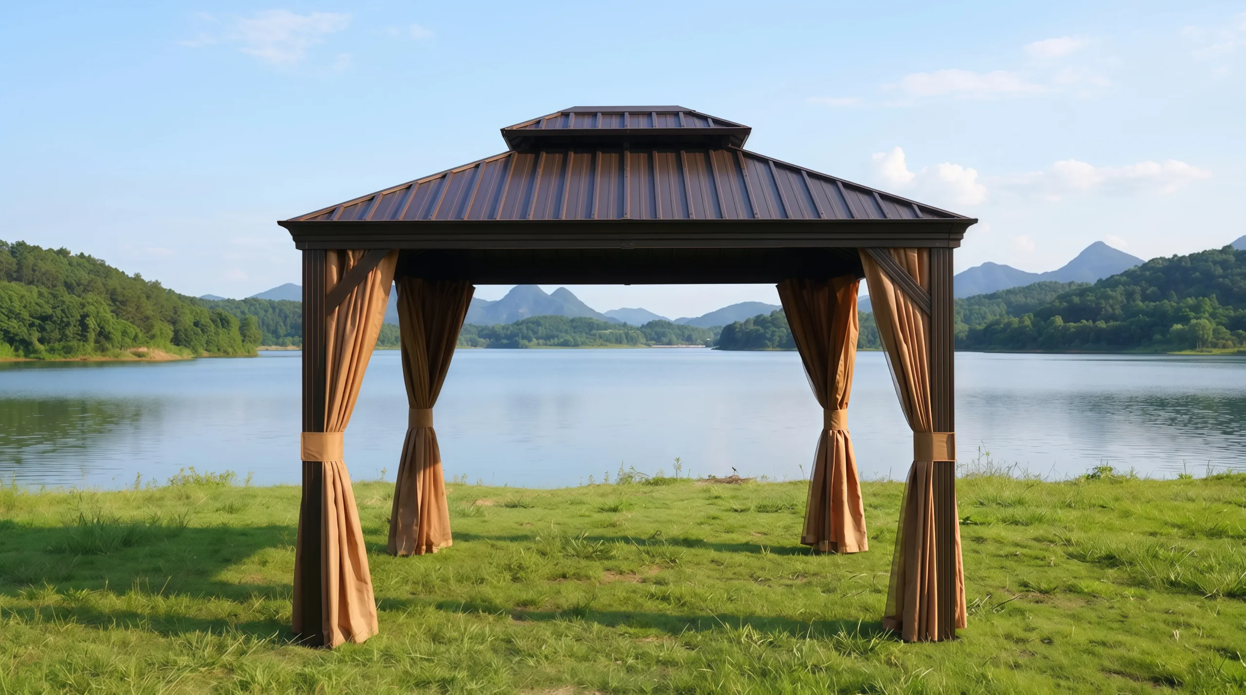 Luxembourg Double Roof Galvanized Steel Gazebo with Curtains