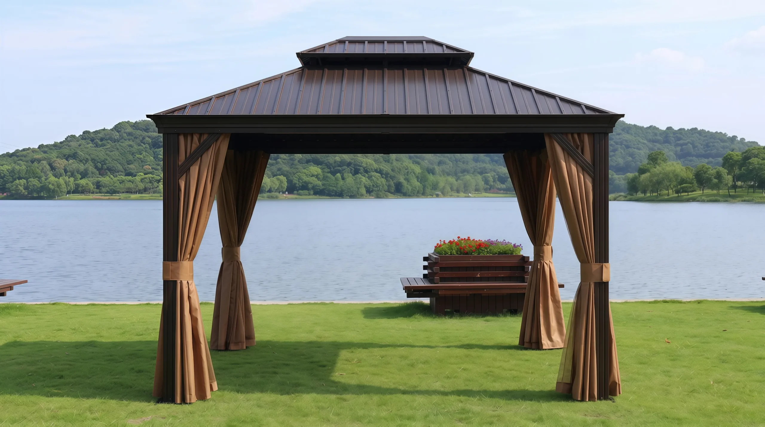 Luxembourg Double Roof Galvanized Steel Gazebo with Curtains