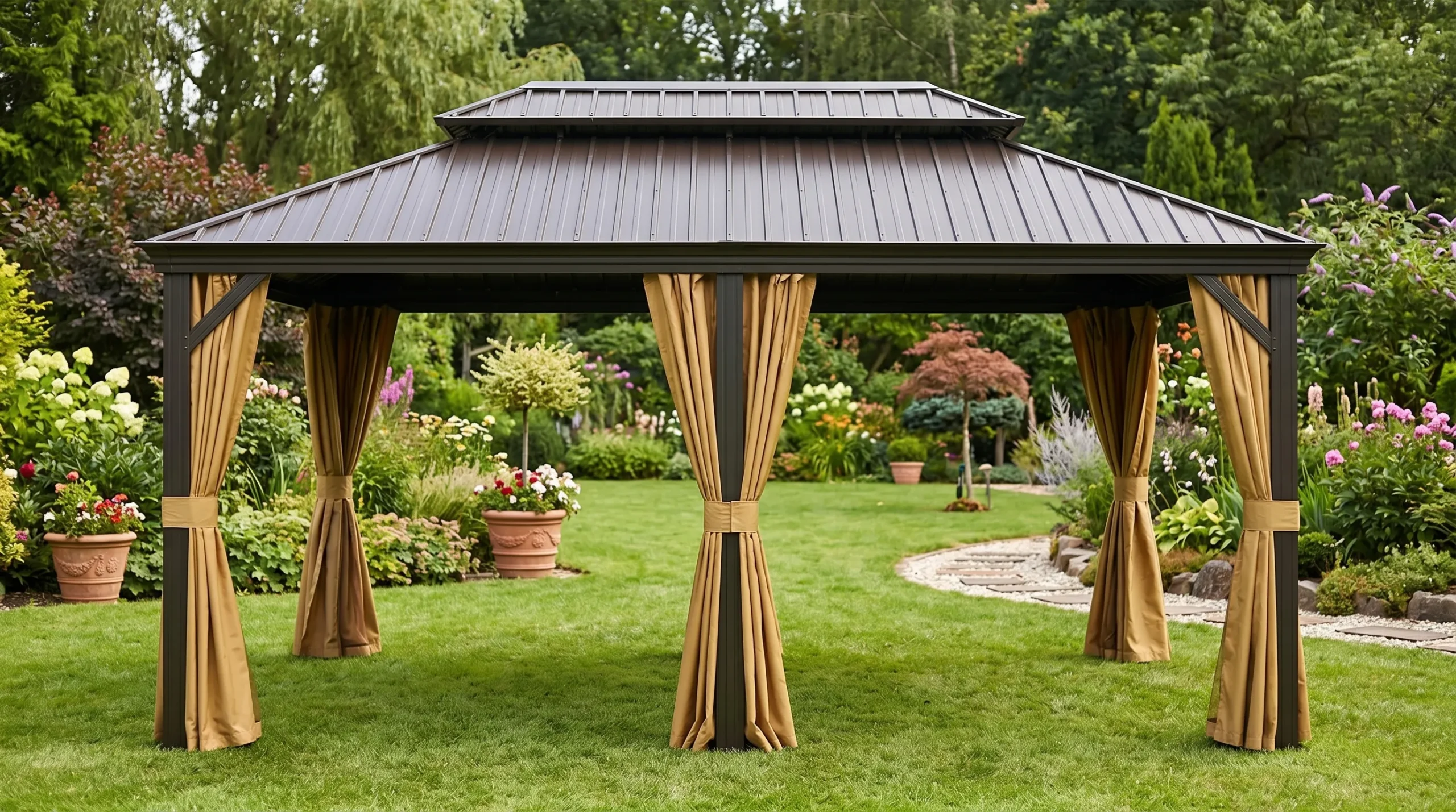 Extra Large Outdoor Gazebo with Curtains
