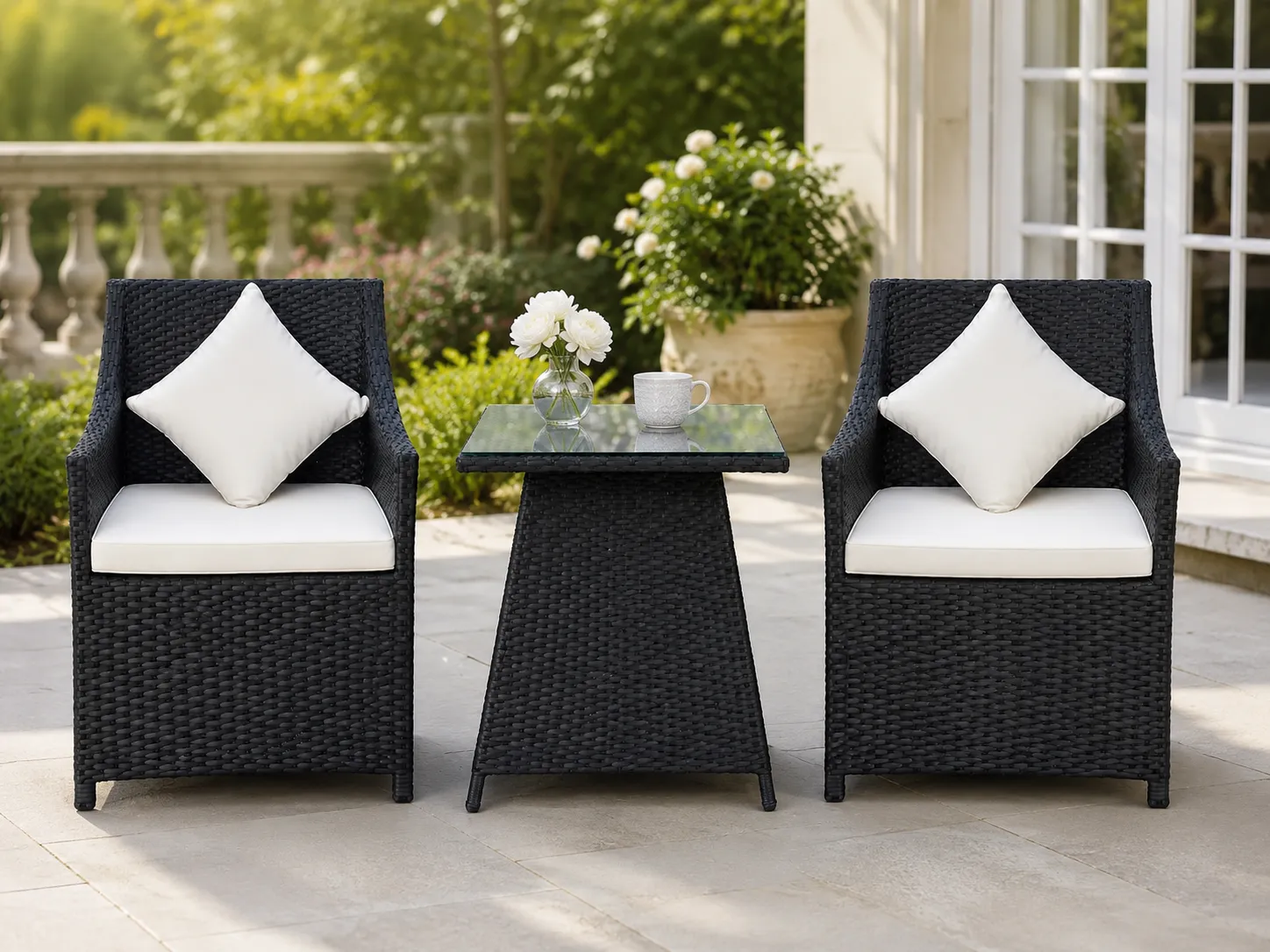 Black PE rattan bistro set for garden patio