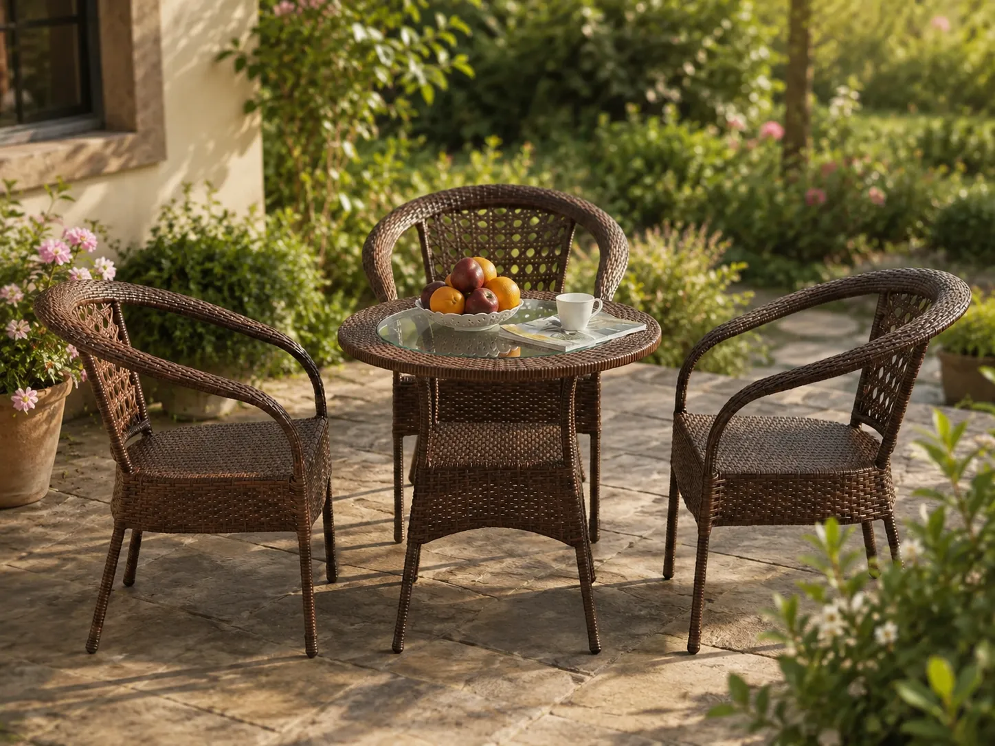 Brown rattan bistro set for garden patio