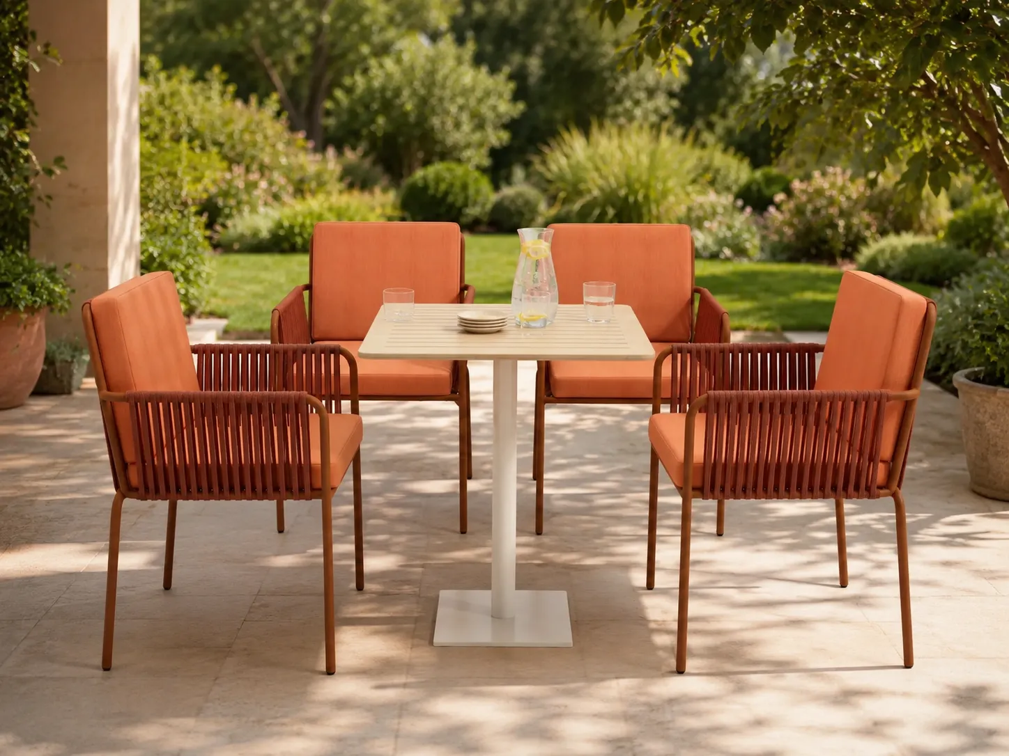 Garden patio rope dining set with square table