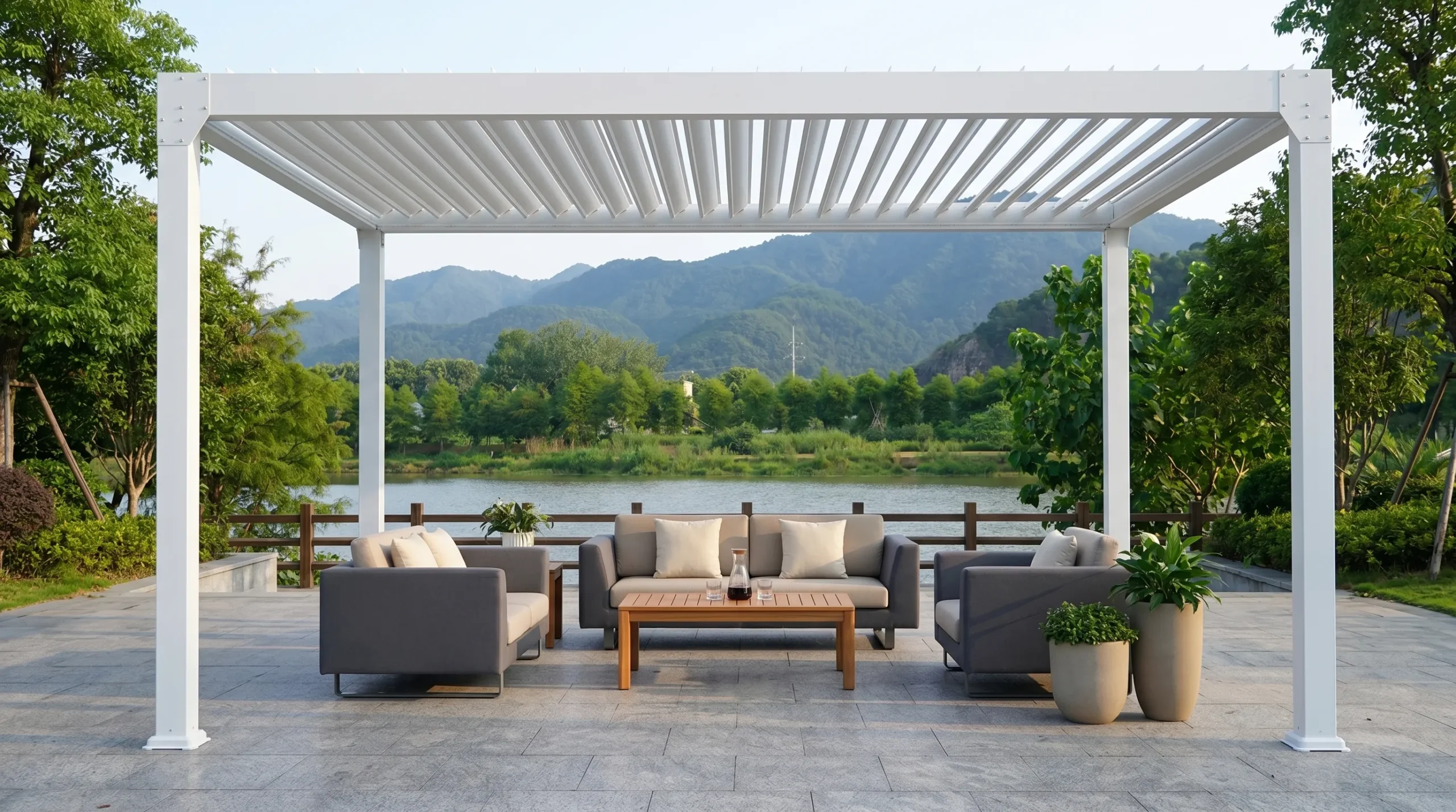 Stainless Steel Outdoor Louvered Moonlight Pergola for Patio & Resort Shade