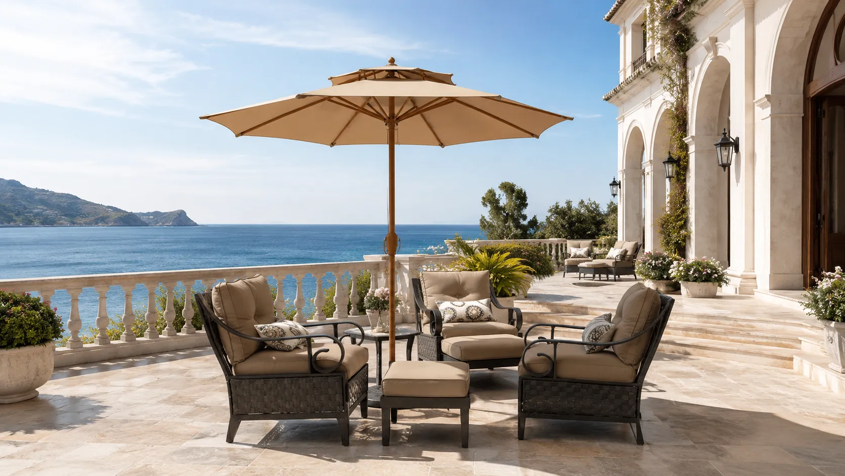 Wooden Patio Market Umbrella with Double Vent Canopy for Resort & Garden Shade