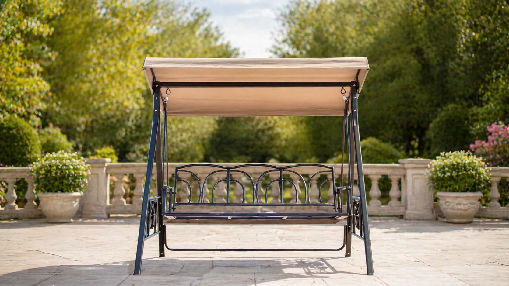 Three-Seater Outdoor Patio Swing Chair with Canopy