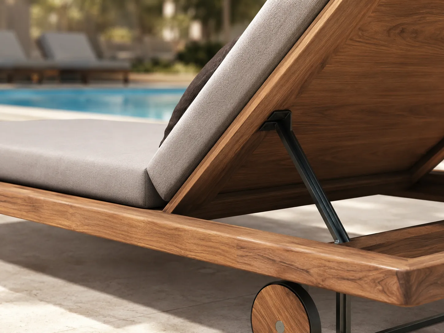 Grade-A teak frame detail of outdoor sun lounger