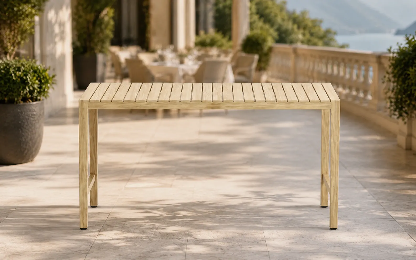 XIMU Furniture Grade-A teak outdoor dining table for hotel and resort projects