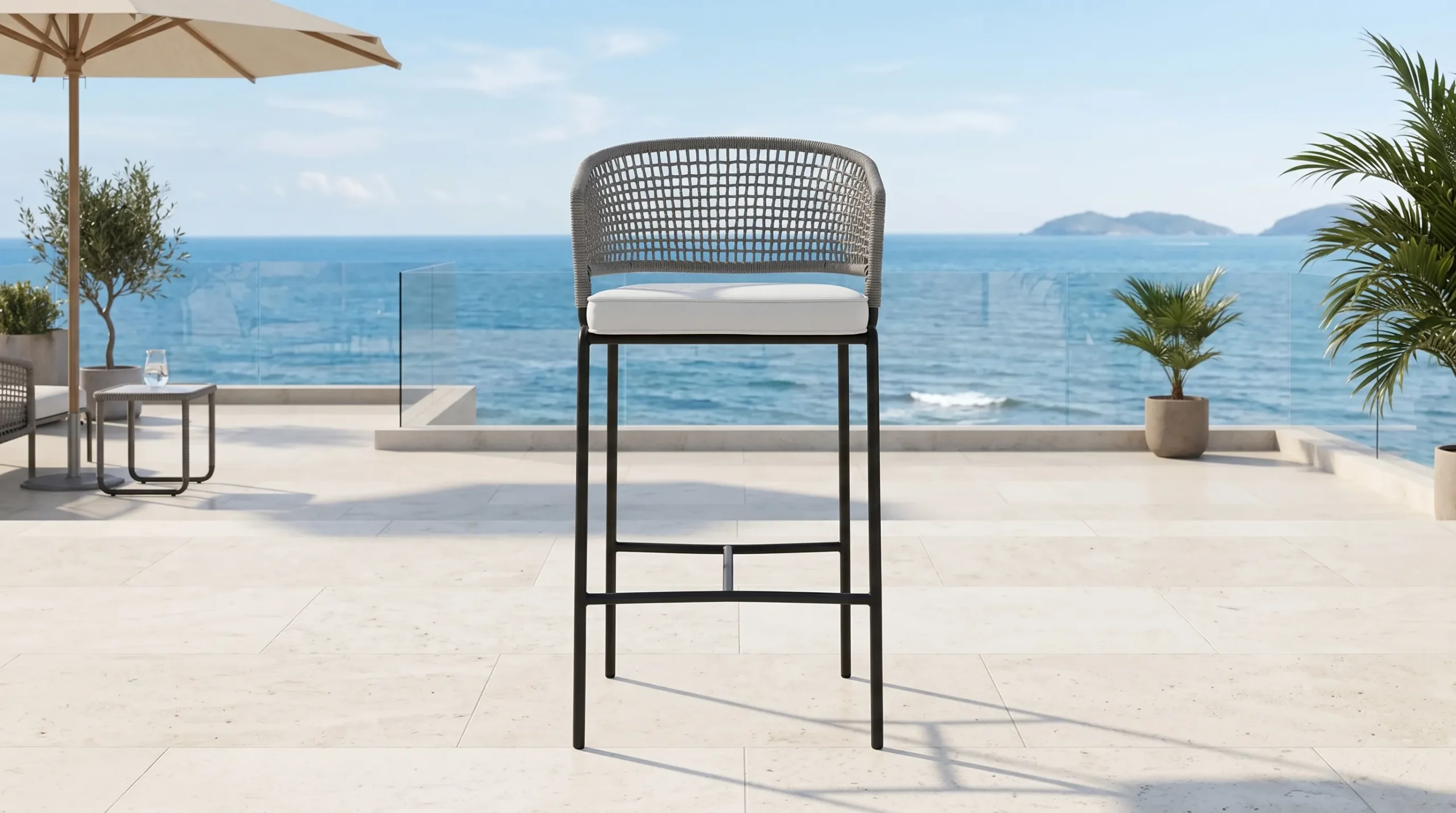 Grey Rope Outdoor Bar Stool for Hotel Bar Projects
