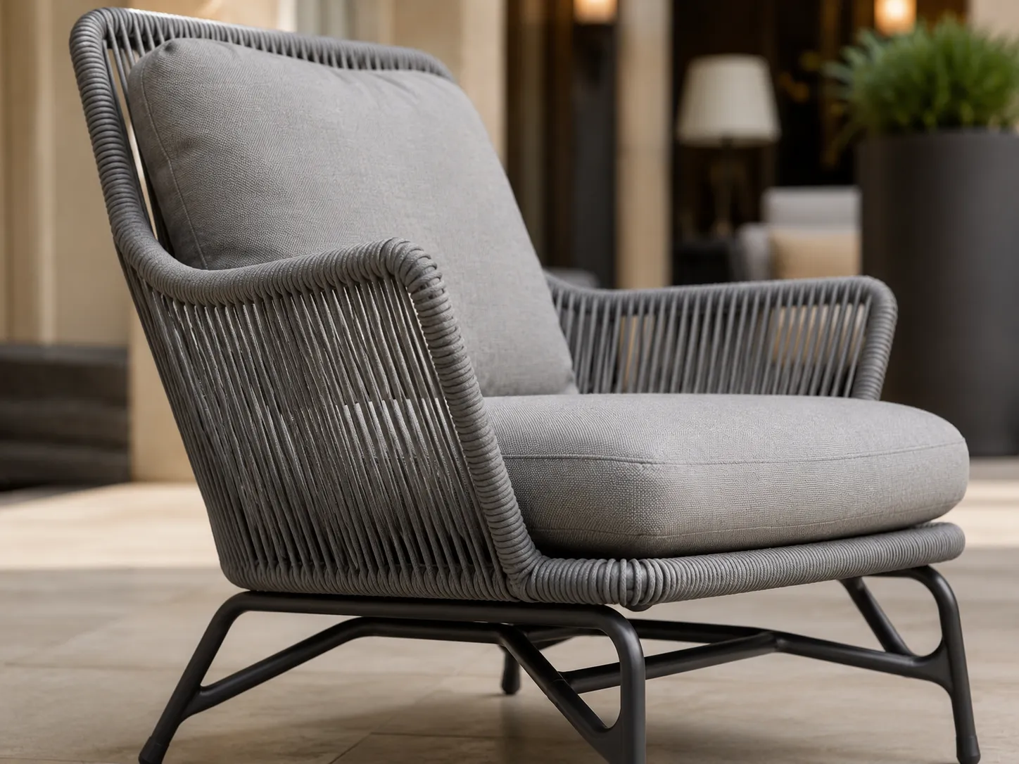 Grey rope lounge chair detail